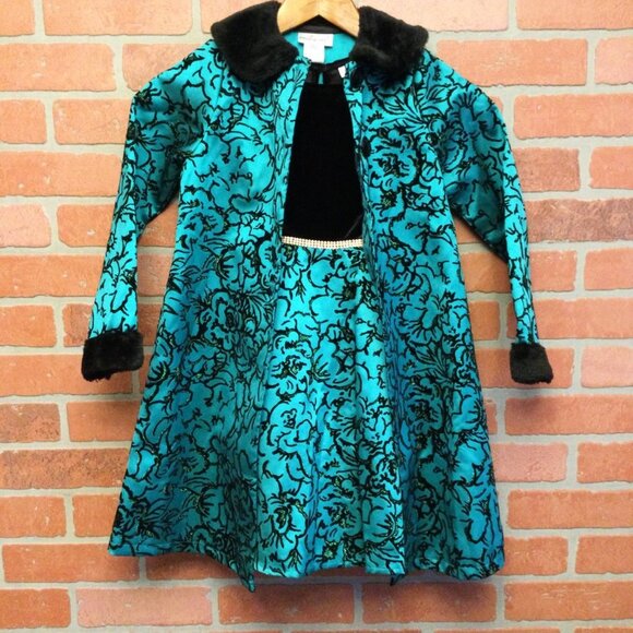 Emily West Girls Metallic Textured Two-Piece Coat Set with Matching Dress Size 7 - Picture 1 of 12